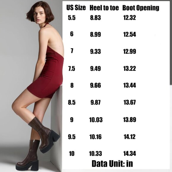 ⚡Women's A-brown Prime Synthetic Wedge Heel Ankle High Platform Zipper Punk Boot - Picture 5 of 6